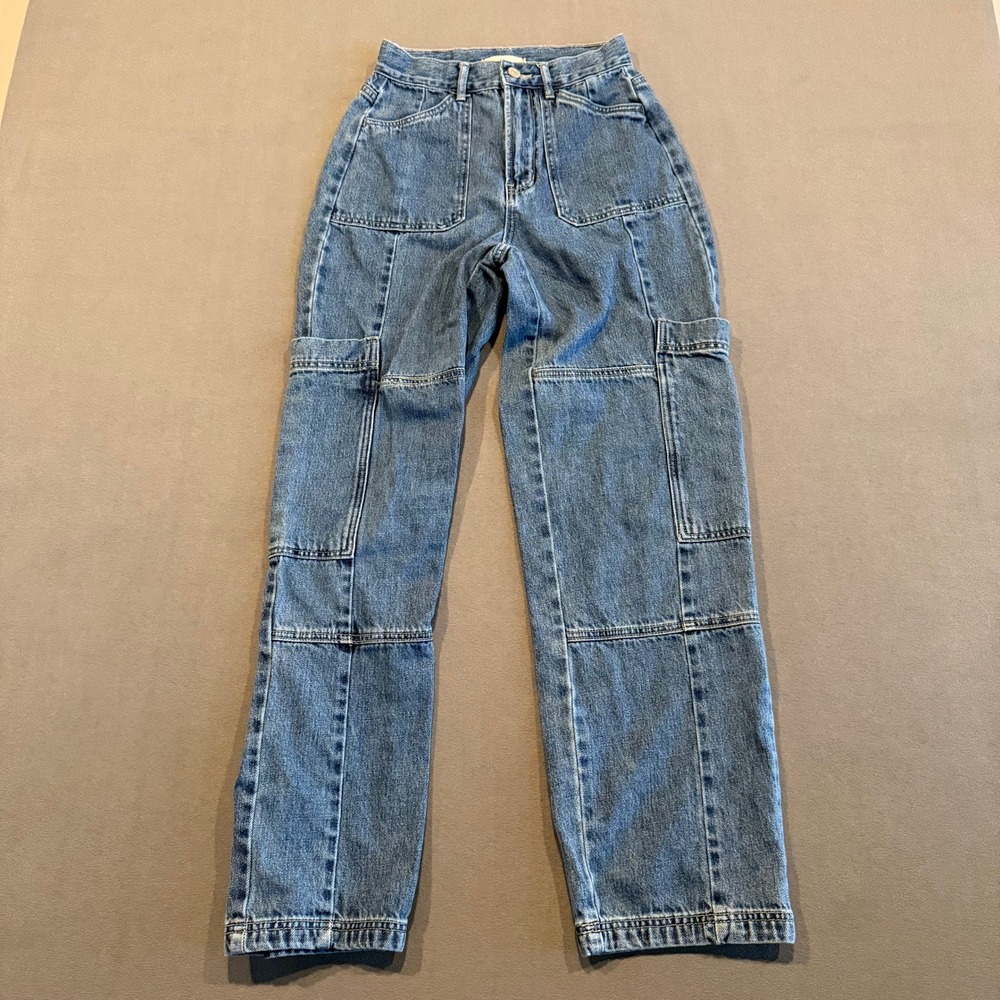BDG High-Rise Baggy Cargo Jeans Women's 25 Blue Utility Carpenter Denim